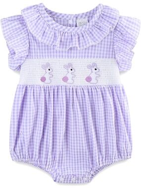 Purple Smocked Bunny Baby Romper size 3-6 months.